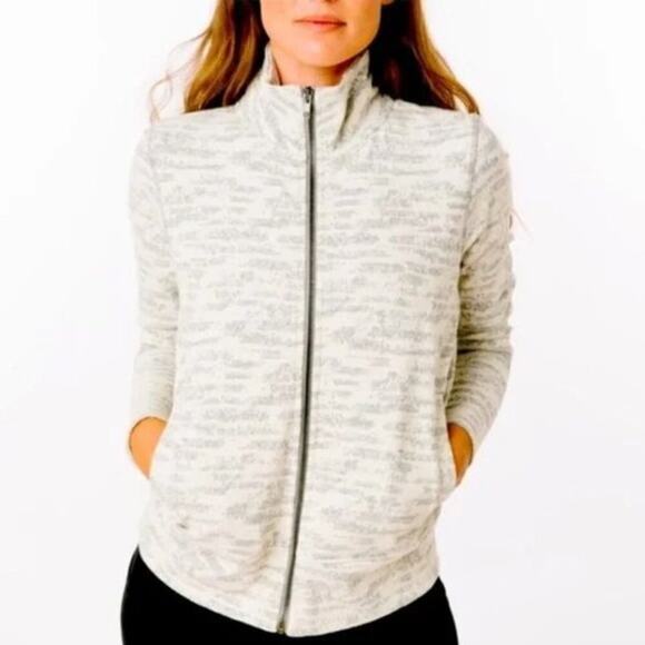 ZYIA Active Women's Cream Combo Zipper Jacket Gray Full Zip Sweatshirt - Picture 2 of 9